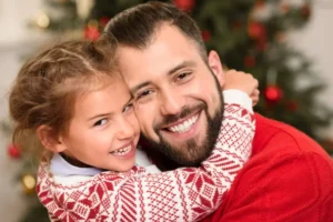 father and daughter at Christmas